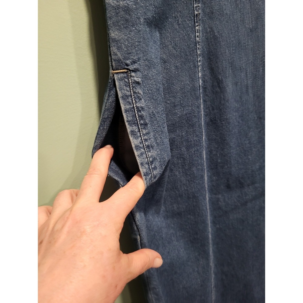 Vtg Woolrich Blue Denim Modest Mature Sleeveless Jumper Maxi Dress Pockets Sz L - Picture 4 of 8